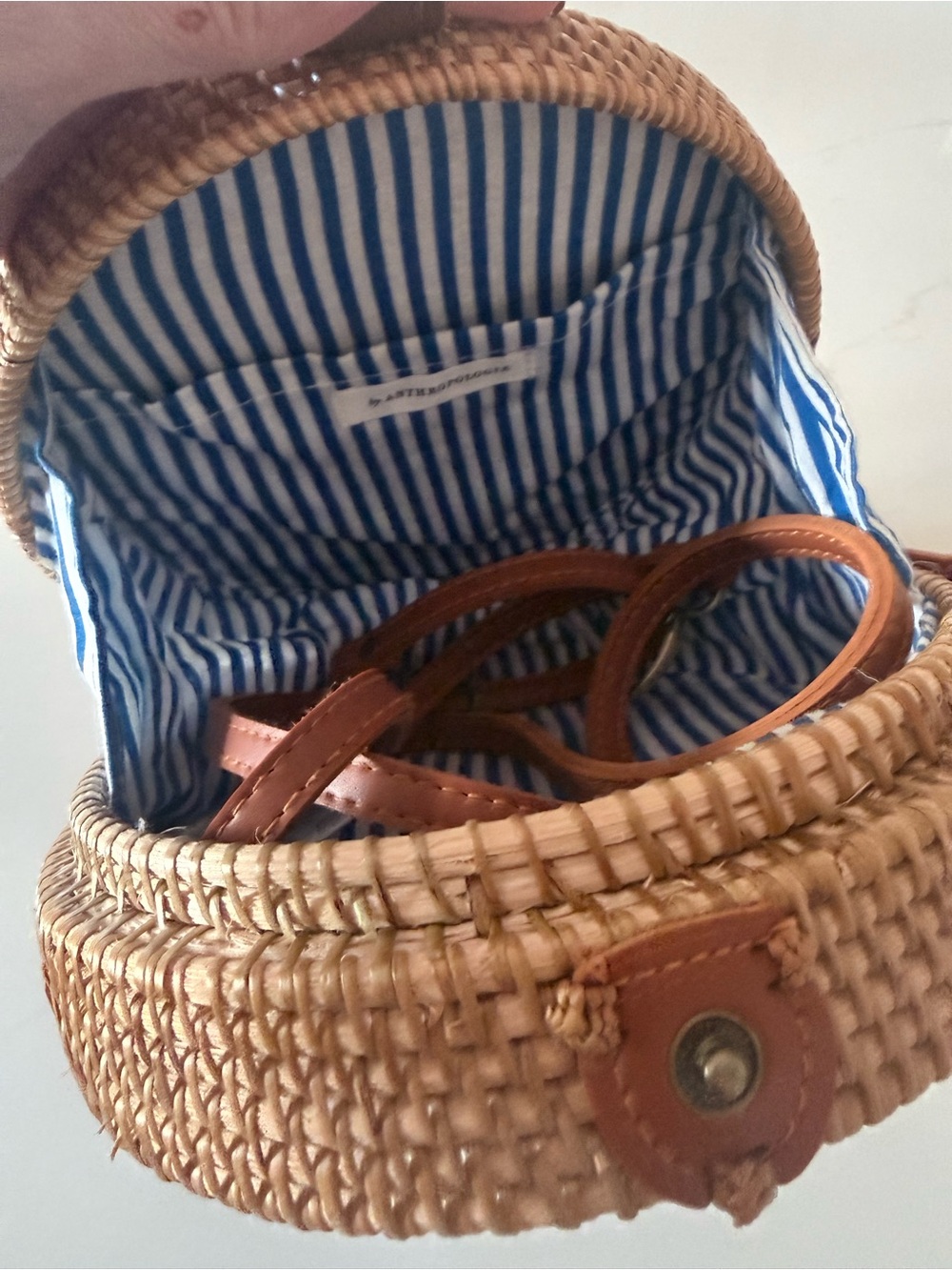 Woven Round Rattan Crossbody Bag in Brown - Picture 3 of 4
